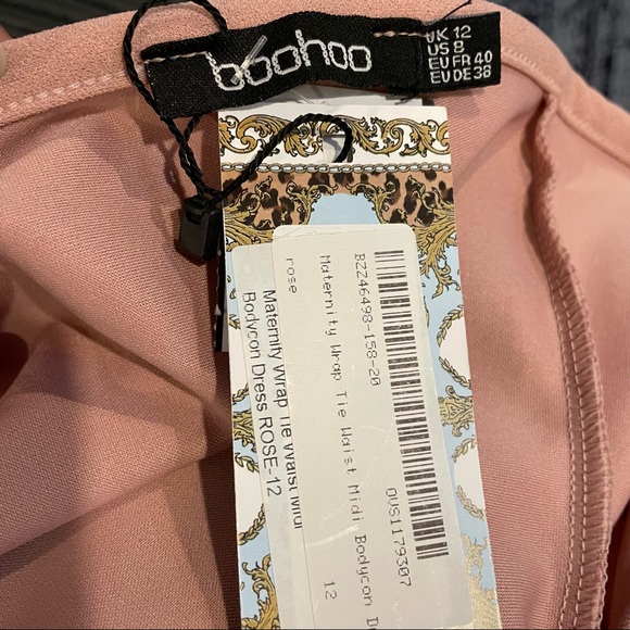 Boohoo Maternity Wrap Tie Waist Midi Bodycon Pink Size 12 - Picture 8 of 11